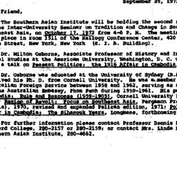 Announcements, 1972-09-29. ...