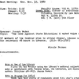 Announcements, 1980-11-19. ...