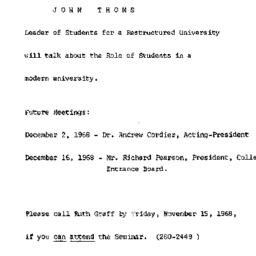 Announcements, 1968-11-18. ...