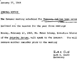 Announcements, 1969-01-27. ...