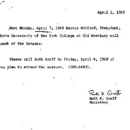 Announcements, 1969-04-01. ...