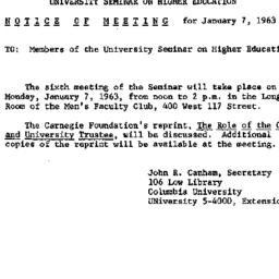 Announcements, 1963-01-07. ...