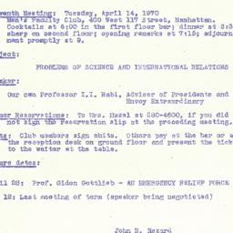 Announcements, 1970-04-14. ...