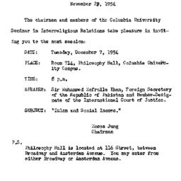 Announcements, 1954-11-28. ...
