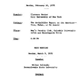 Announcements, 1970-02-16. ...