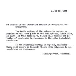 Announcements, 1950-04-20. ...