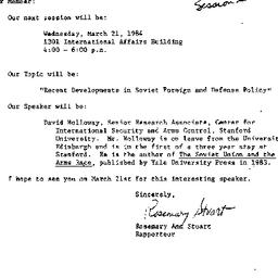 Announcements, 1984-03-01. ...