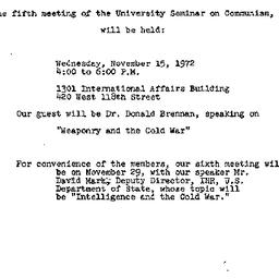 Announcements, 1972-11-15. ...