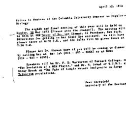 Announcements, 1973-04-12. ...
