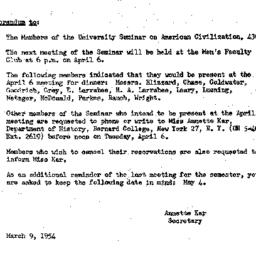 Announcements, 1954-03-09. ...