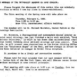 Announcements, 1986-01-24. ...