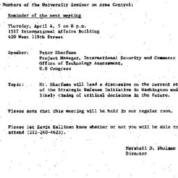Announcements, 1985-03-22. ...