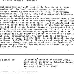 Announcements, 1984-03-09. ...