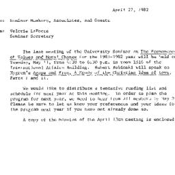 Announcements, 1982-05-11. ...