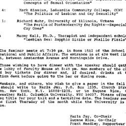 Schedules, Homosexualities,...