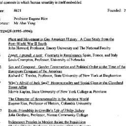 Schedules, Homosexualities,...