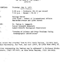 Announcements, 1973-05-03. ...