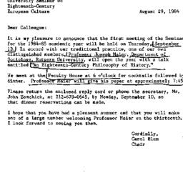 Announcements, 1984-09-13. ...