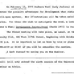 Announcements, 1973-02-01. ...