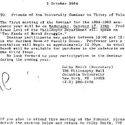 Announcements, 1984-10-17. ...