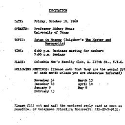Announcements, 1969-10-10. ...