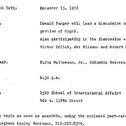 Announcements, 1972-12-15. ...