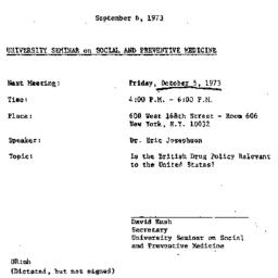 Announcements, 1973-09-06. ...