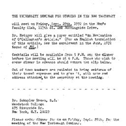 Announcements, 1972-09-29. ...