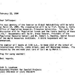 Announcements, 1984-02-22. ...