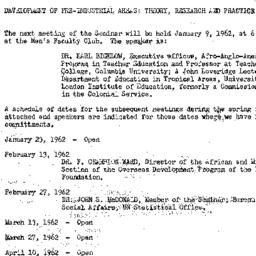 Announcements, 1962-01-17. ...