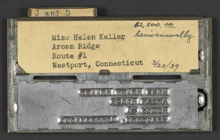 Tin Plate Rolodex Card for Helen Keller