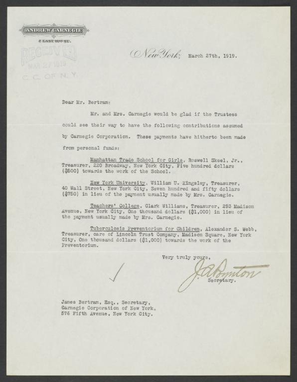 Typed letter, signed to James Bertram