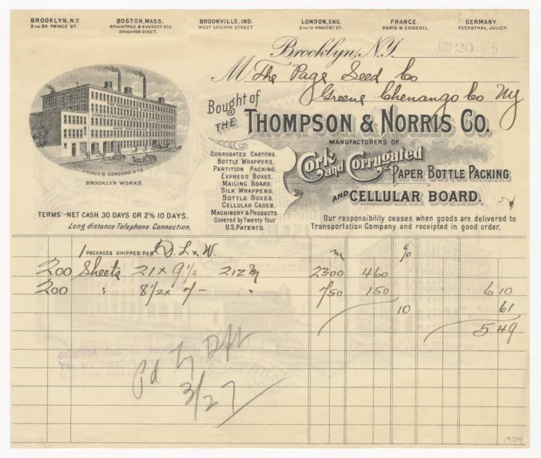 Thompson & Norris Company. Bill - Recto