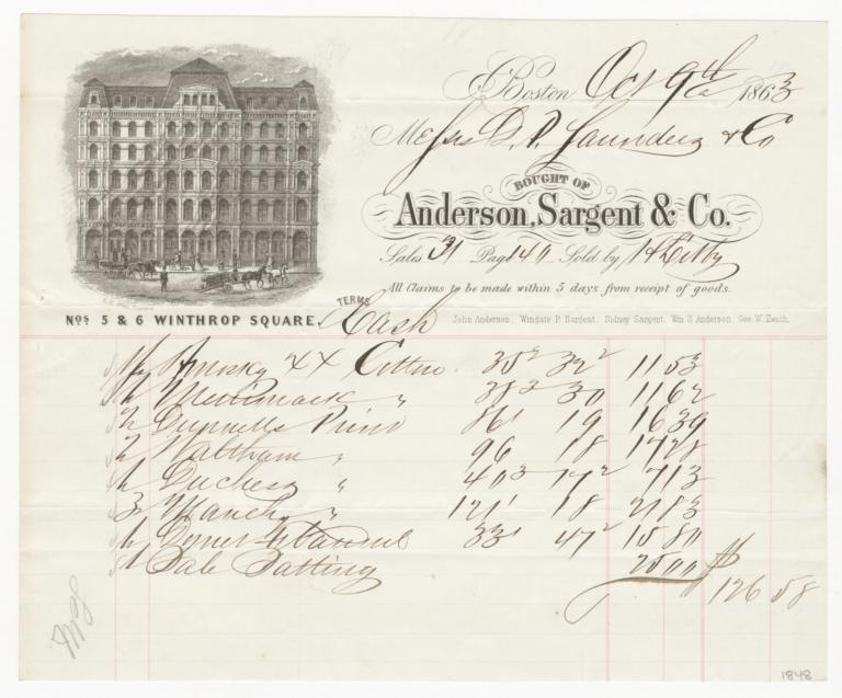 Anderson, Sargent & Co.. Bill - Recto