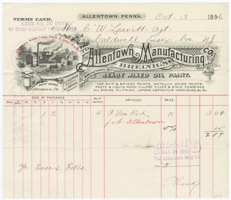 Allentown Manufacturing Co.. Bill - Recto